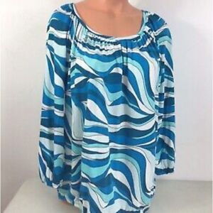 NWT Michael Kors Cyan Blue Wave Striped Blouse - L